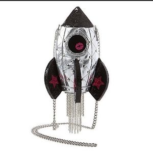 RARE Betsey Johnson Silver Black Gimme Some Space Mini Crossbody Bag.